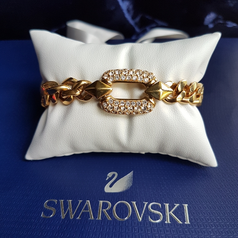 AUTHENTIC Swarovski Gold Plated Chunky Chain Link Vintage Bracelet - Picture 10 of 17
